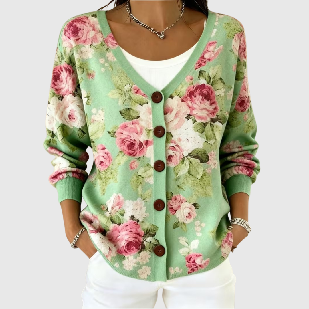 Rose - Cardigan en tricot confortable avec boutons - vue d'ensemble