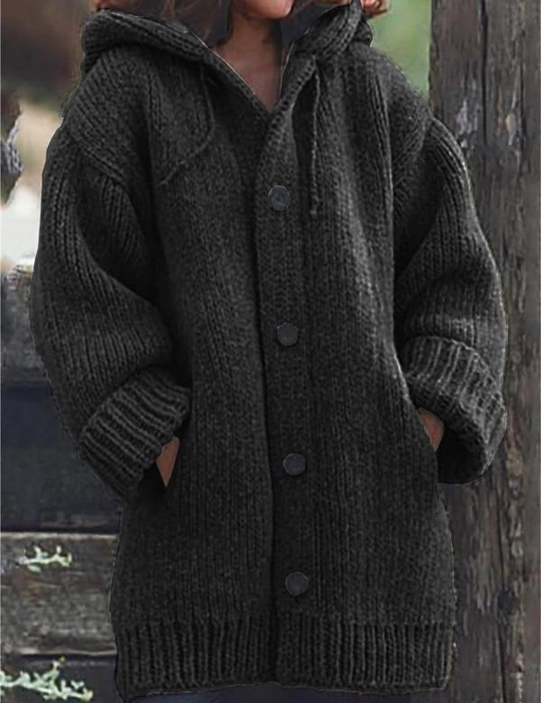 Lylia Gilet Long Femme – Maille Douce avec Capuche & Style Confort Élégant