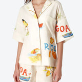 Stella Ensemble en Lin Femme – Coordonné Estival avec Imprimé Tropical, Chemise Légère & Short Confortable