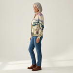 Heike | Gilet avec motif de chardon et paysage - vue de profil