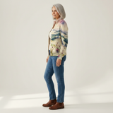 Heike | Gilet avec motif de chardon et paysage - vue de profil