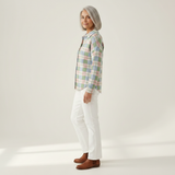Margot | Gilet en tricot à carreaux pastel avec boutons - vue de profil