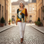 Léa - Pull en maille gaufrée à motifs géométriques - porté en extérieur
