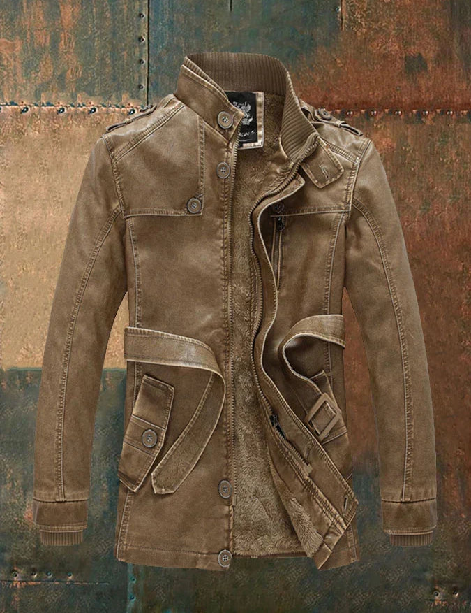 Shon Veste Homme Cuir Vintage – Style Rétro Élégant avec Doublure Chaude & Boutons Classiques