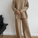 Aria Ensemble Loungewear Femme – Set Tricot Doux à Col Montant & Pantalon Large