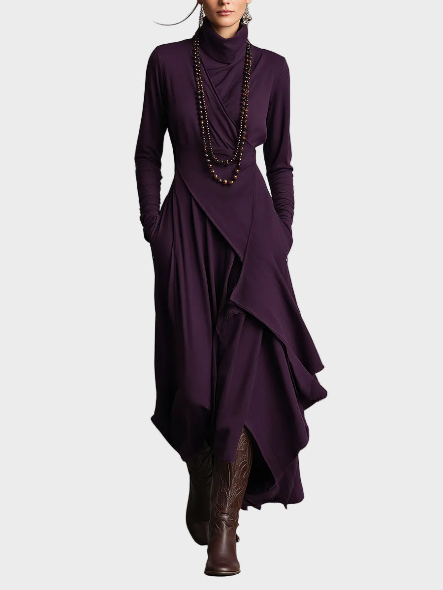 Teresa - robe maxi asymétrique en maille à col roulé | AMORA MODE