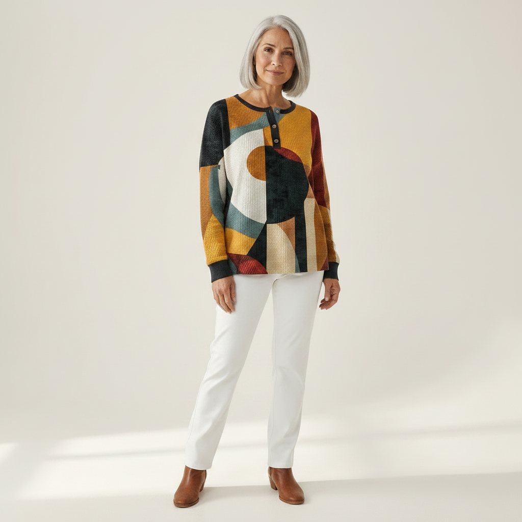 Léa - Pull en maille gaufrée à motifs géométriques - vue de face