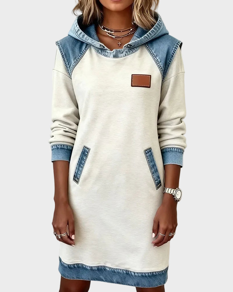 Irena : robe sweat à capuche effet jean, vue détaillée