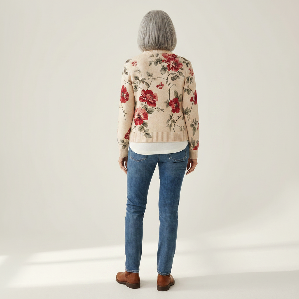 Monika | Gilet avec motif de roses vintage - vue de dos