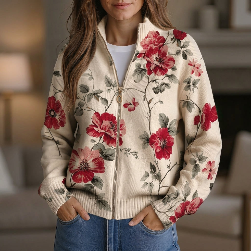 Monika | Gilet avec motif de roses vintage - AMORA MODE