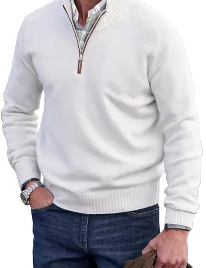 Liam Pull Homme Demi-Zip – Pull Finement Tricoté à Col Montant, Style Élégant et Confortable