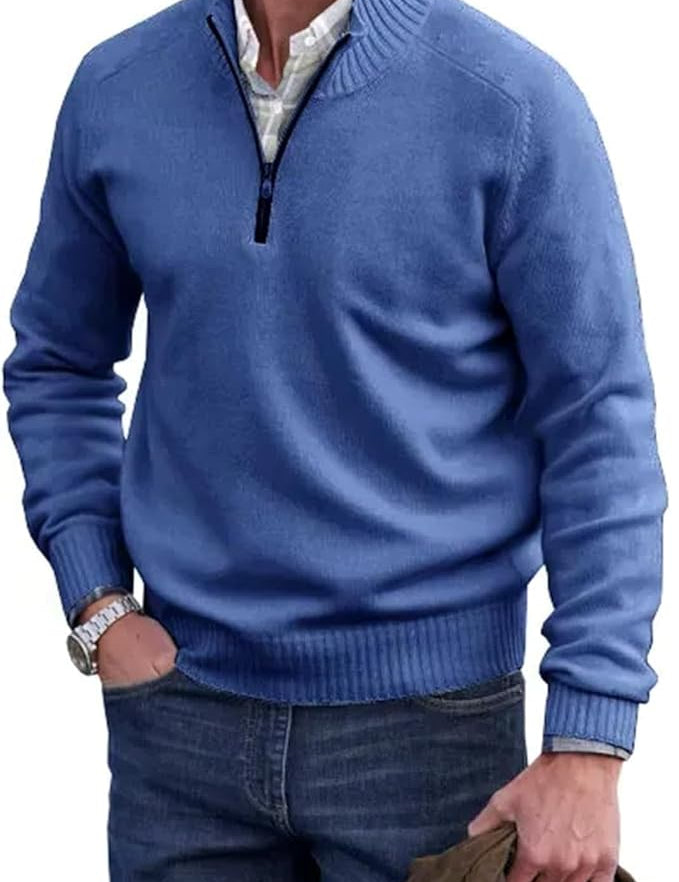 Liam Pull Homme Demi-Zip – Pull Finement Tricoté à Col Montant, Style Élégant et Confortable