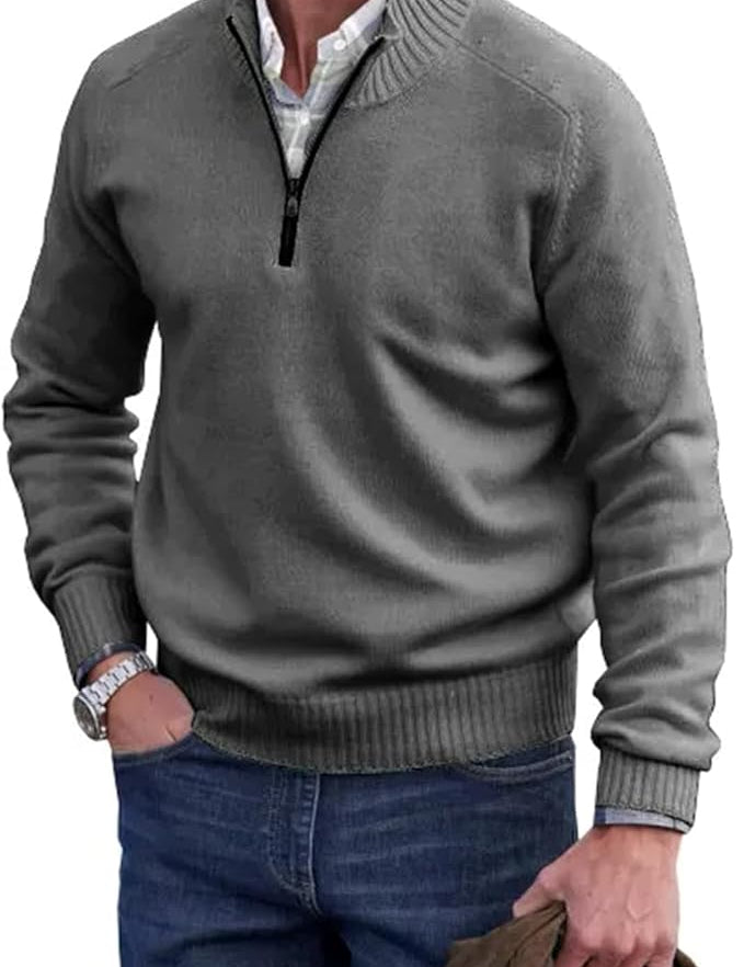 Liam Pull Homme Demi-Zip – Pull Finement Tricoté à Col Montant, Style Élégant et Confortable