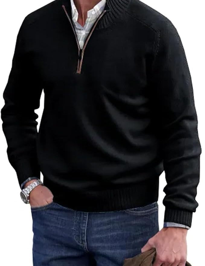 Liam Pull Homme Demi-Zip – Pull Finement Tricoté à Col Montant, Style Élégant et Confortable