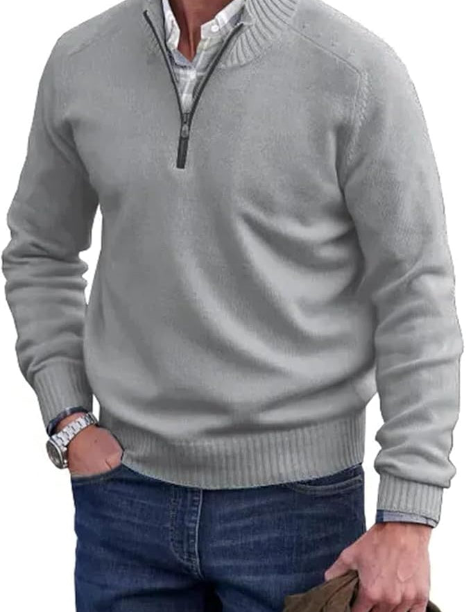 Liam Pull Homme Demi-Zip – Pull Finement Tricoté à Col Montant, Style Élégant et Confortable