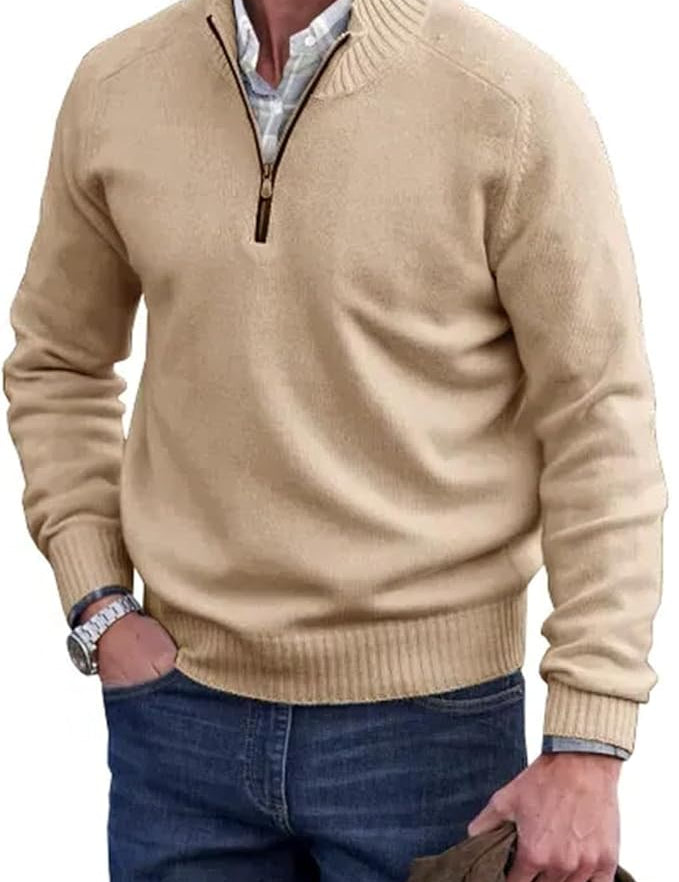 Liam Pull Homme Demi-Zip – Pull Finement Tricoté à Col Montant, Style Élégant et Confortable
