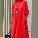 Robe Chemise Femme Monet – Robe Midi avec Col, Manches Longues & Poches Pratiques