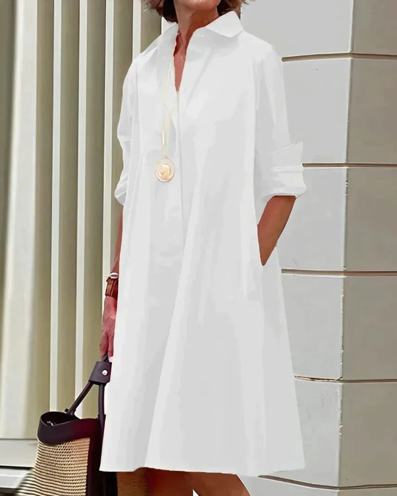 Robe Chemise Femme Monet – Robe Midi avec Col, Manches Longues & Poches Pratiques