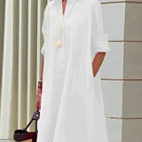 Robe Chemise Femme Monet – Robe Midi avec Col, Manches Longues & Poches Pratiques