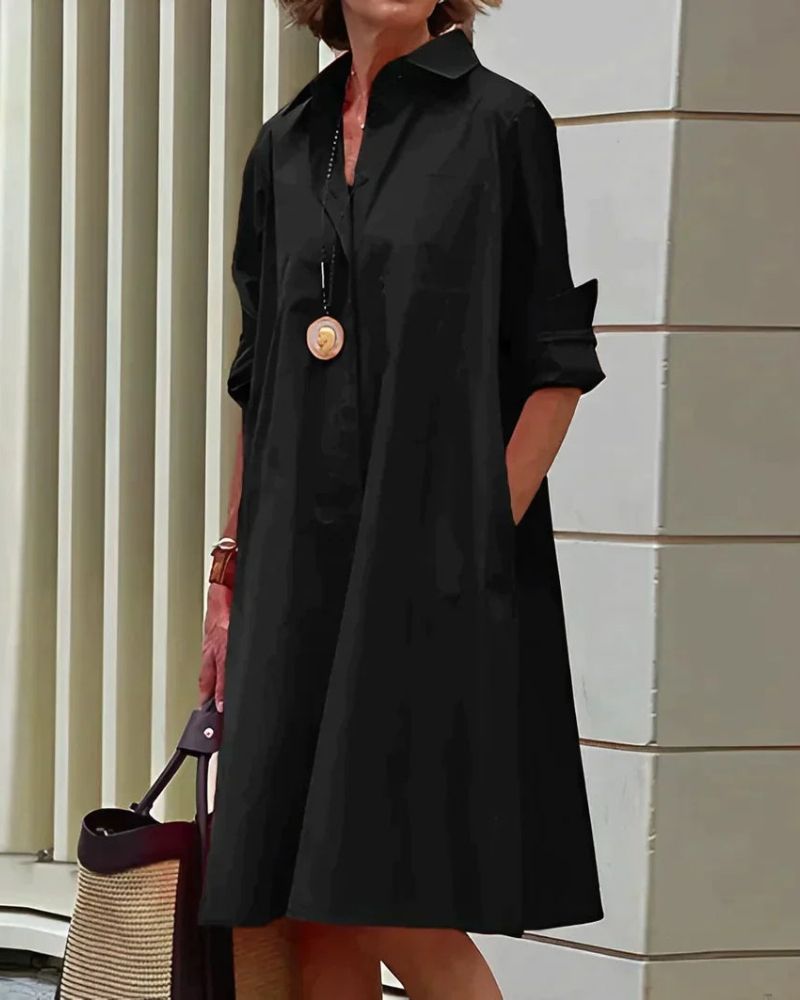 Robe Chemise Femme Monet – Robe Midi avec Col, Manches Longues & Poches Pratiques