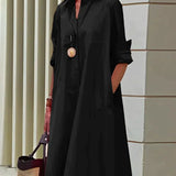 Robe Chemise Femme Monet – Robe Midi avec Col, Manches Longues & Poches Pratiques