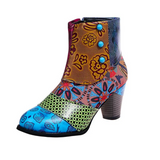Bottes De Pluie Pour Femme Lauren - Bottes rétro imperméables avec talon haut et motif ethnique pour l'automne