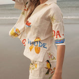 Stella Ensemble en Lin Femme – Coordonné Estival avec Imprimé Tropical, Chemise Légère & Short Confortable