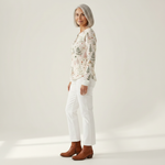 Alma - Pull à motif forêt d'automne - détail du tissu