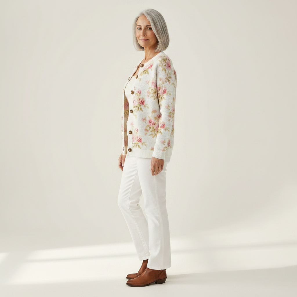 Elaris | Cardigan en maille vintage pour femme - vue de profil