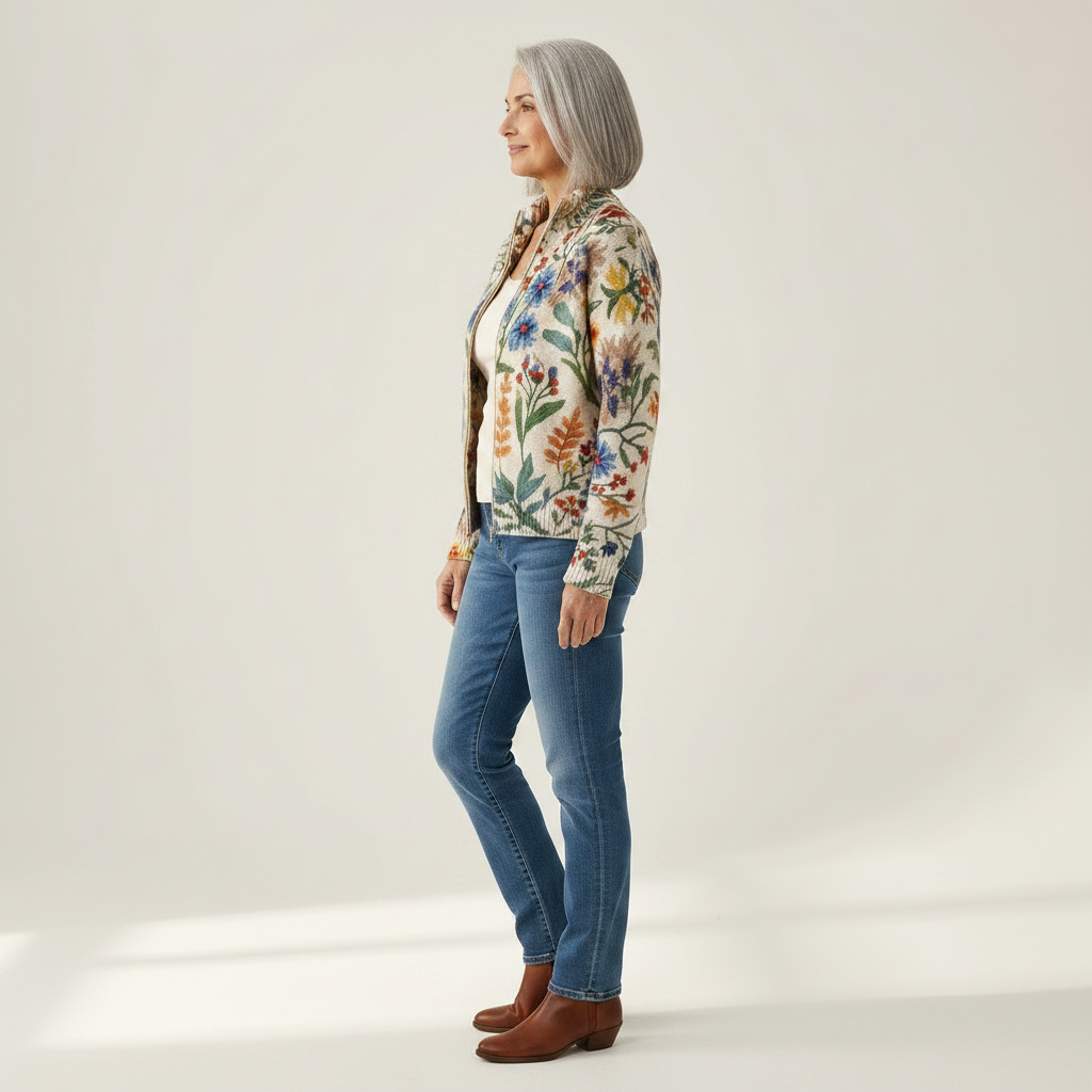 Birgit | Gilet avec motif floral botanique - vue de profil