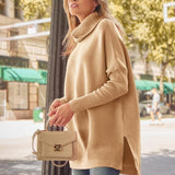 Ava Pull Long Femme Col Roulé Oversize – Pull Tunic Côtelé Chaud au Style Élégant
