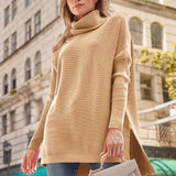 Ava Pull Long Femme Col Roulé Oversize – Pull Tunic Côtelé Chaud au Style Élégant