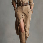 Roxane - robe midi tendance en suédine marron pour femme, autre vue