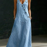 Vera - robe longue en denim boutonnée pour femme