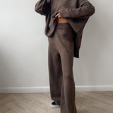 Aria Ensemble Loungewear Femme – Set Tricot Doux à Col Montant & Pantalon Large