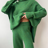 Aria Ensemble Loungewear Femme – Set Tricot Doux à Col Montant & Pantalon Large