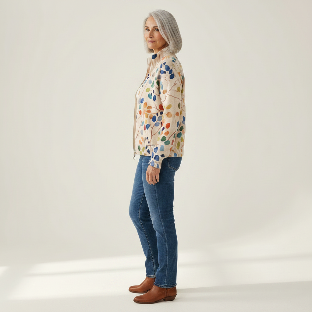 Anja | Gilet avec motif de feuilles colorées - vue de profil