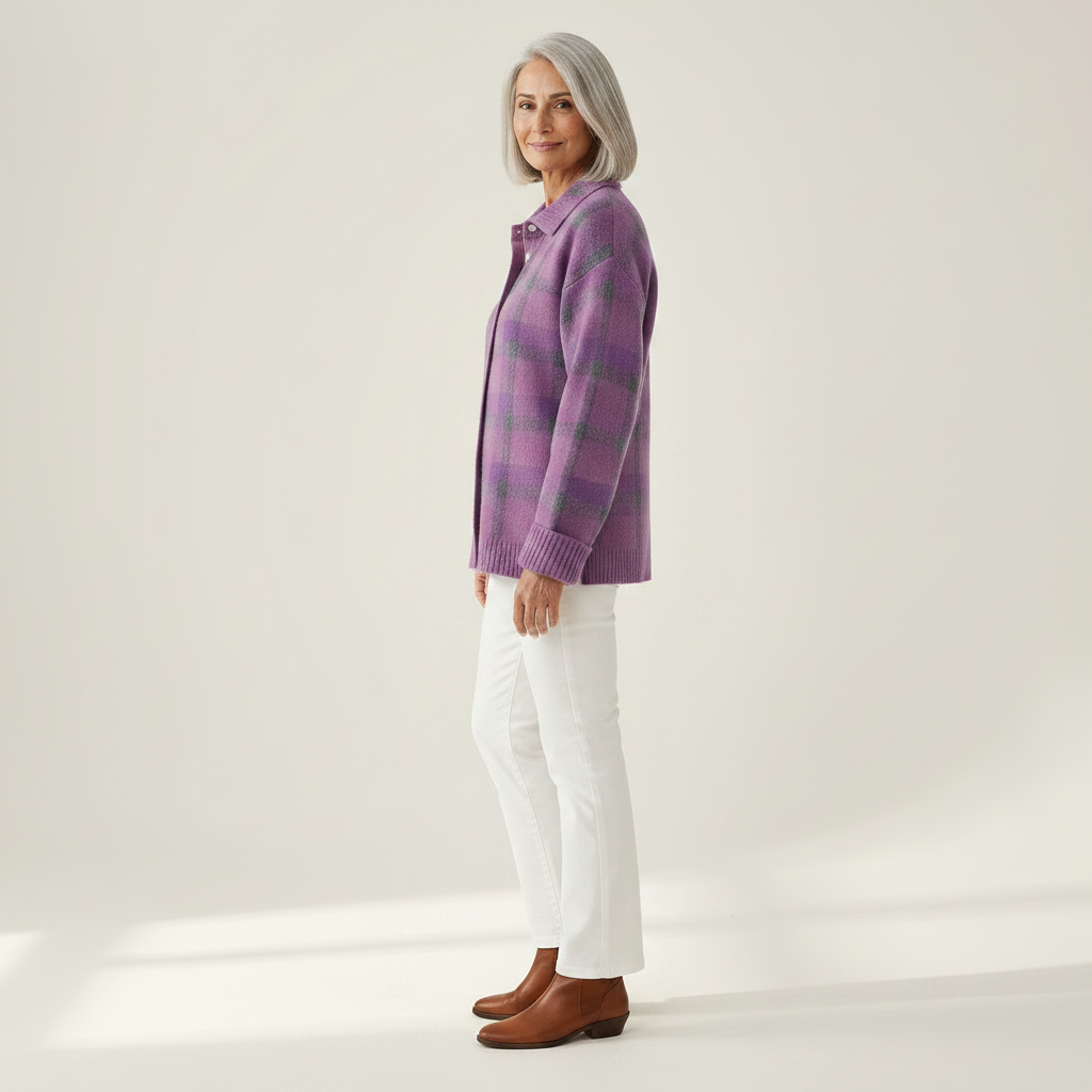 Rebecca | Gilet en tricot à carreaux coupe décontractée - vue de profil