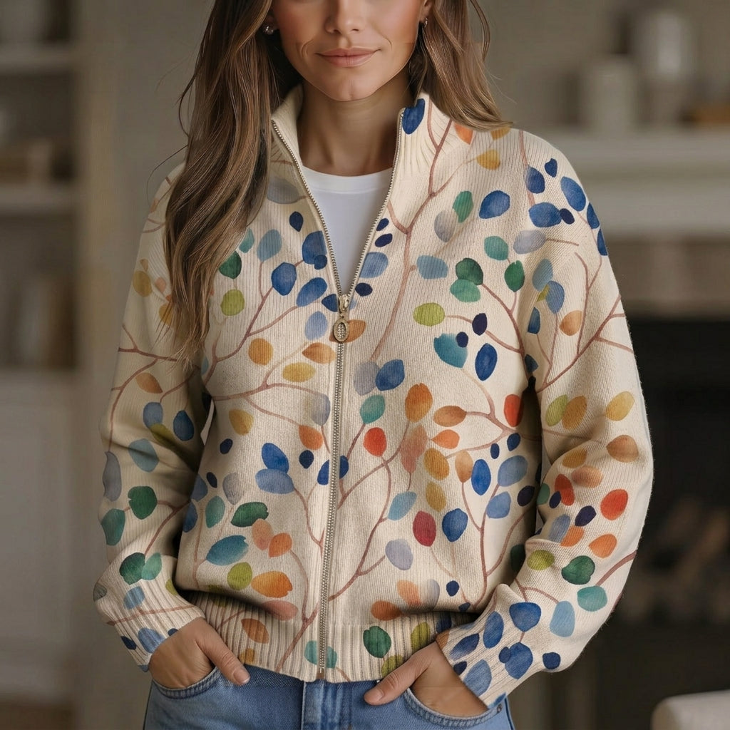 Anja | Gilet avec motif de feuilles colorées - AMORA MODE