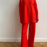 Aria Ensemble Loungewear Femme – Set Tricot Doux à Col Montant & Pantalon Large