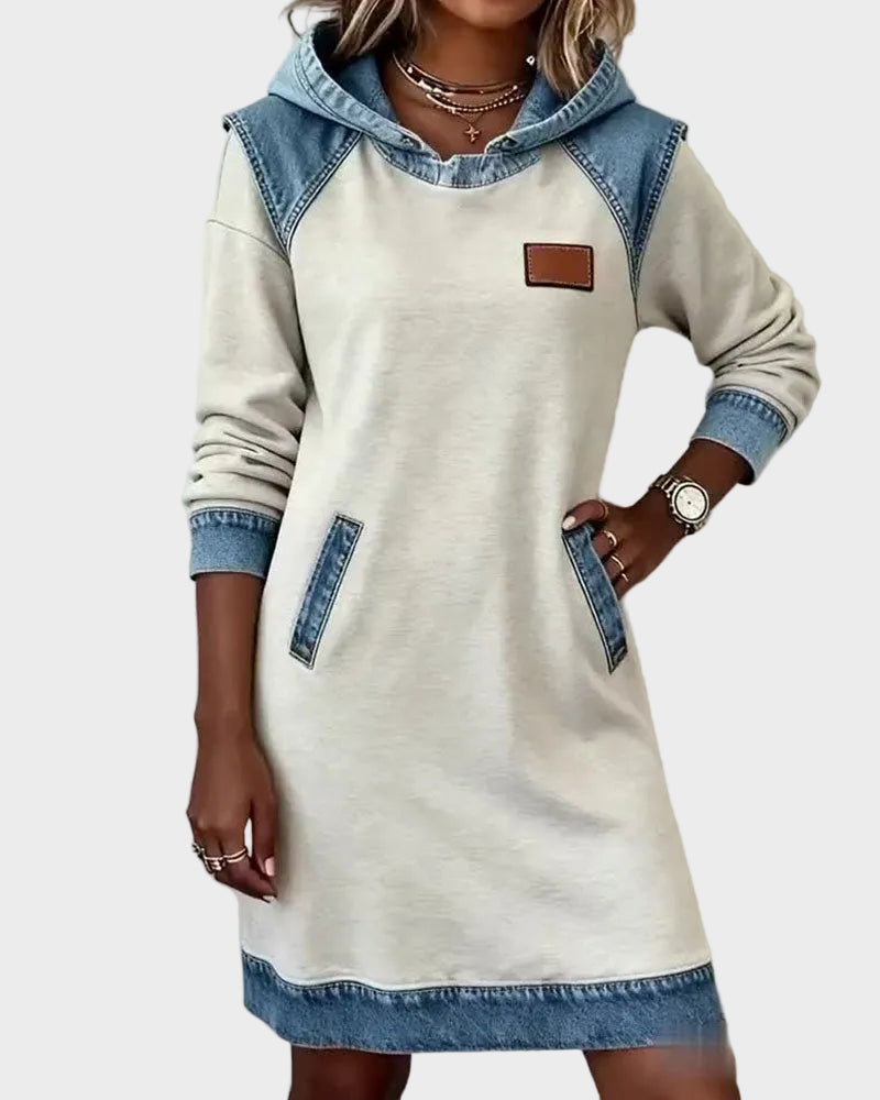 Irena : robe sweat à capuche effet jean, vue détaillée