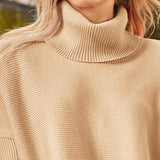 Ava Pull Long Femme Col Roulé Oversize – Pull Tunic Côtelé Chaud au Style Élégant