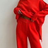 Aria Ensemble Loungewear Femme – Set Tricot Doux à Col Montant & Pantalon Large