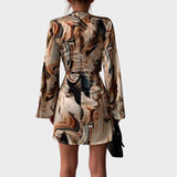 Jena Robe Portefeuille Femme – Imprimé Texte, Décolleté en V, Manches Longues Élégantes