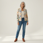 Anja | Gilet avec motif de feuilles colorées - vue de face