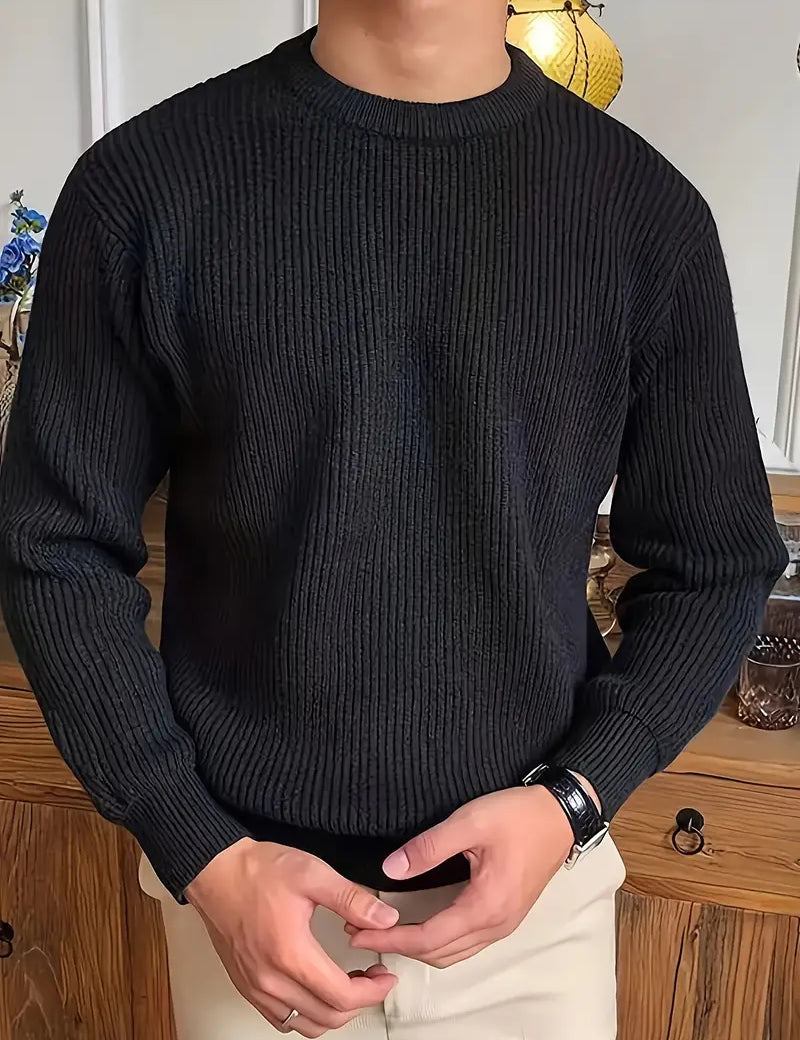 Montaro Pull Homme Col Rond Côtelé – Tricot Classique Élégant et Polyvalent