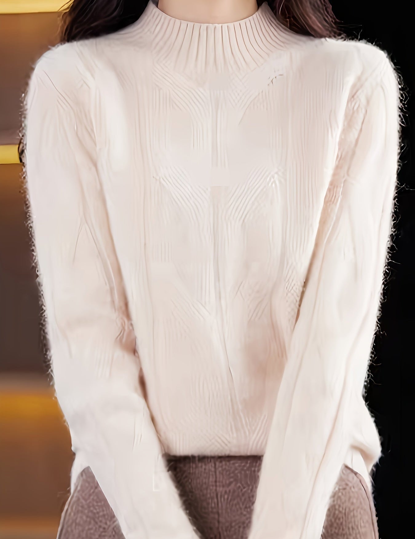 Cheena Pull Femme Texturé – Col Montant Élégant en Maille Chaude & Raffinée