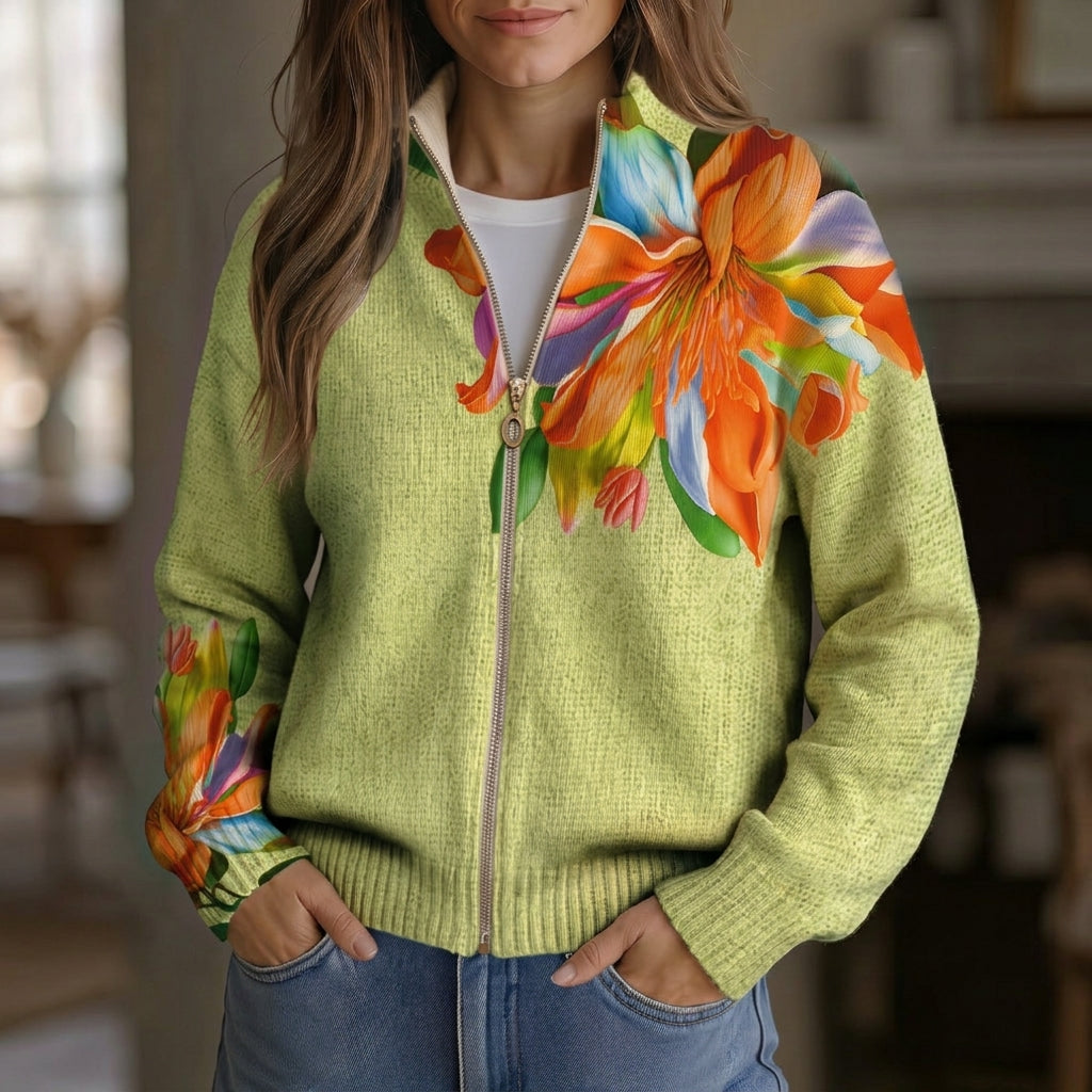 Claudia | Gilet avec motif coloré de lys - AMORA MODE