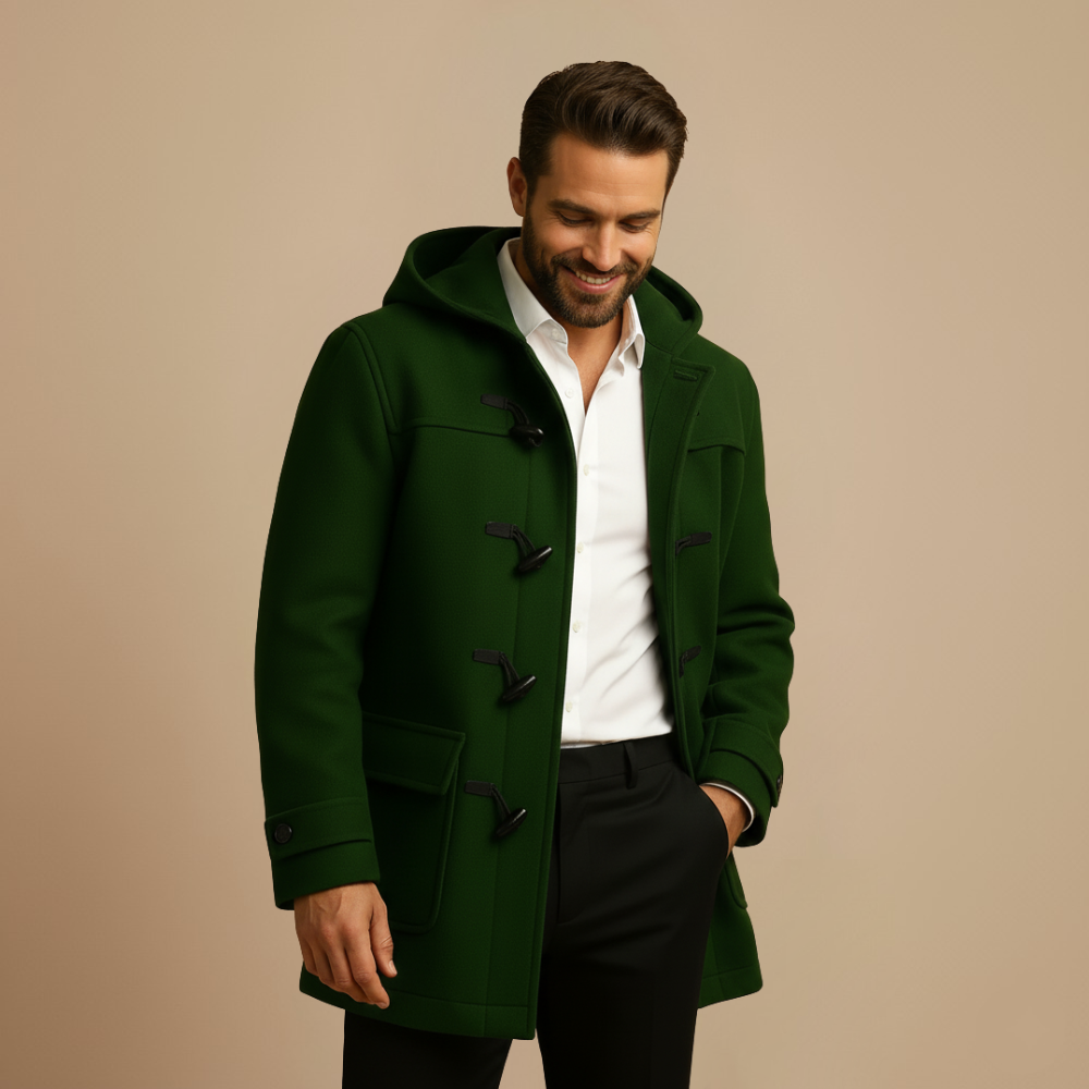 Joen Trench Long Homme – Manteau Scandinave à Capuche avec Boutons en Corne & Style Rétro
