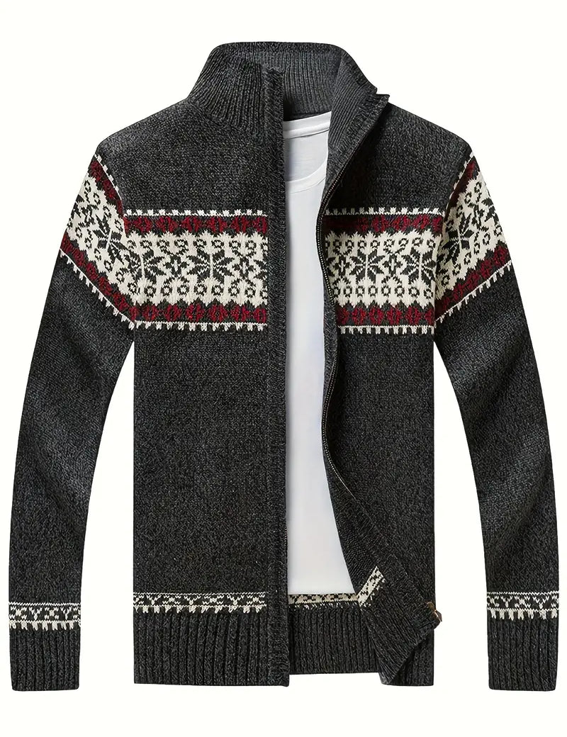Lars Cardigan Homme Tricot Norvégien Zippé – Col Montant & Confort Hivernal